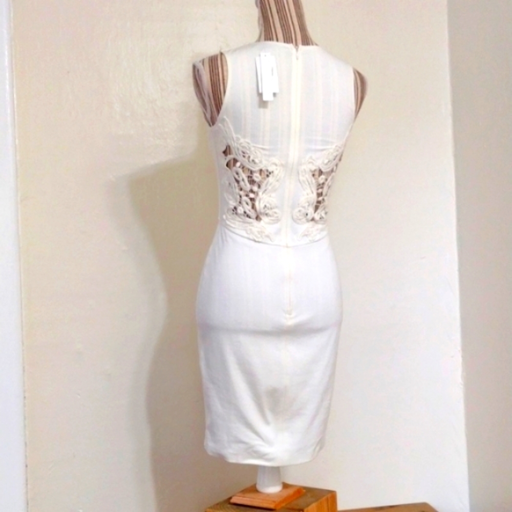 Aqua Ivory Sleeveless Body Con Mini Dress Back Crochet Lace Panels NWT Size S